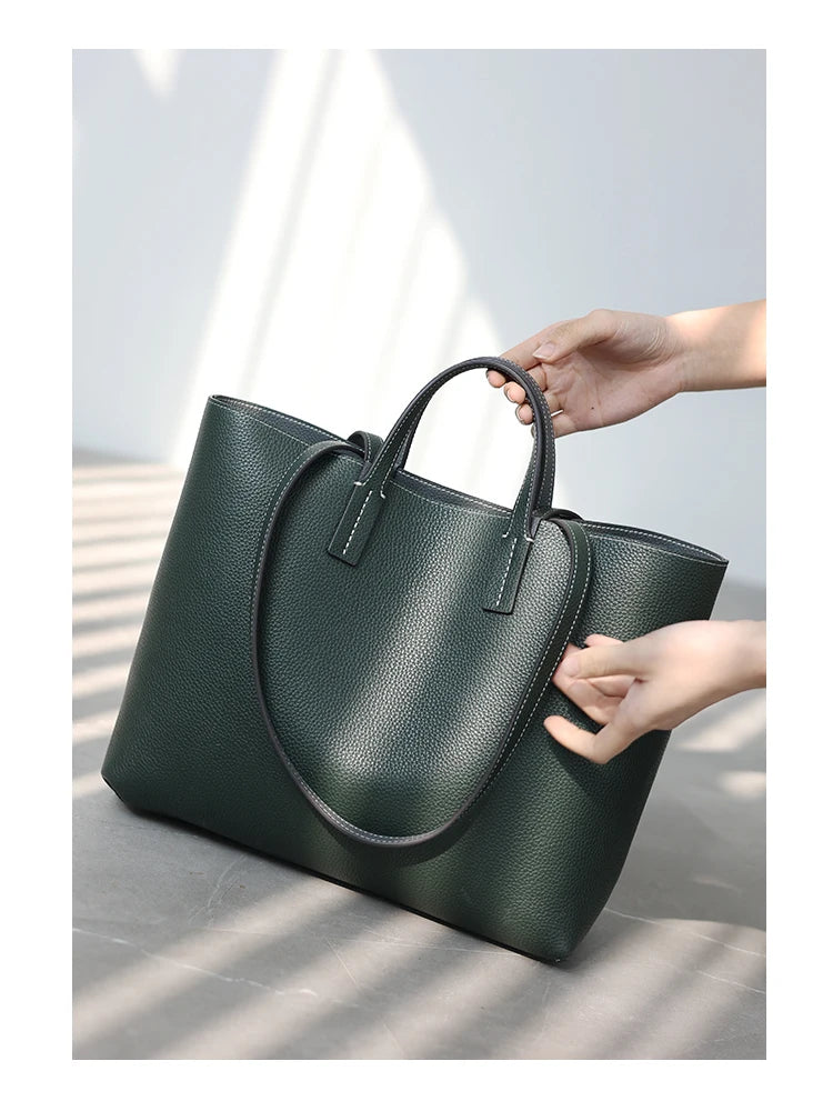 JAZZQ Reversible Genuine Leather Tote | First-Layer Cowhide