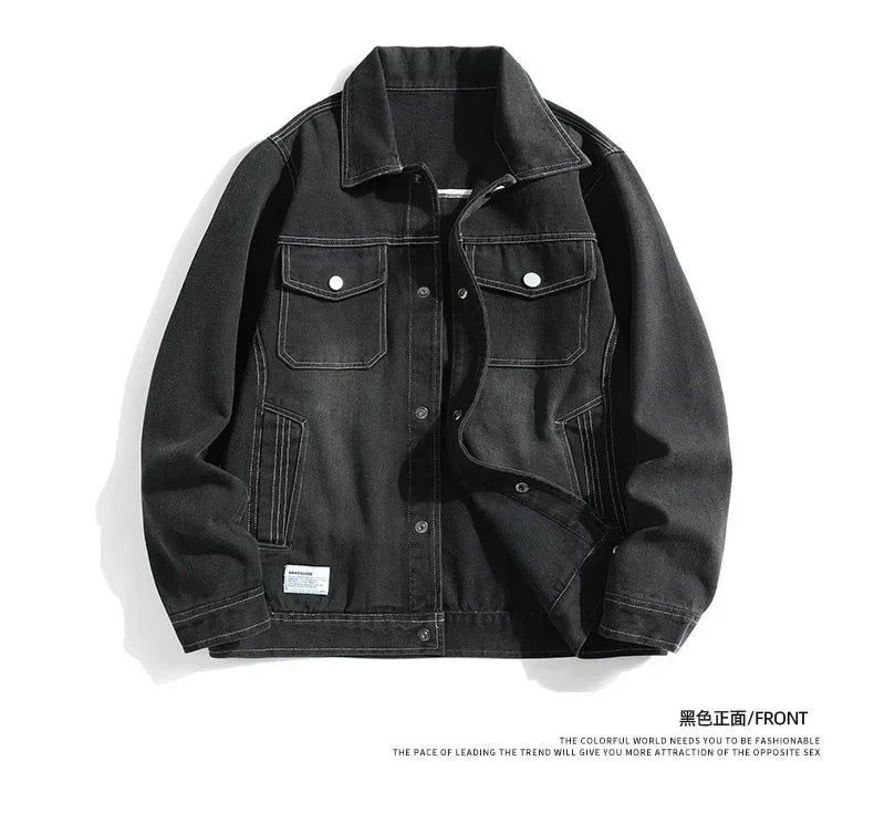 Autumn Men Solid Workwear Denim Jackets Fashion Motorcycle Vintage Jeans Jackets Hommes Slim Fit Cotton Casual Black Blue Coats