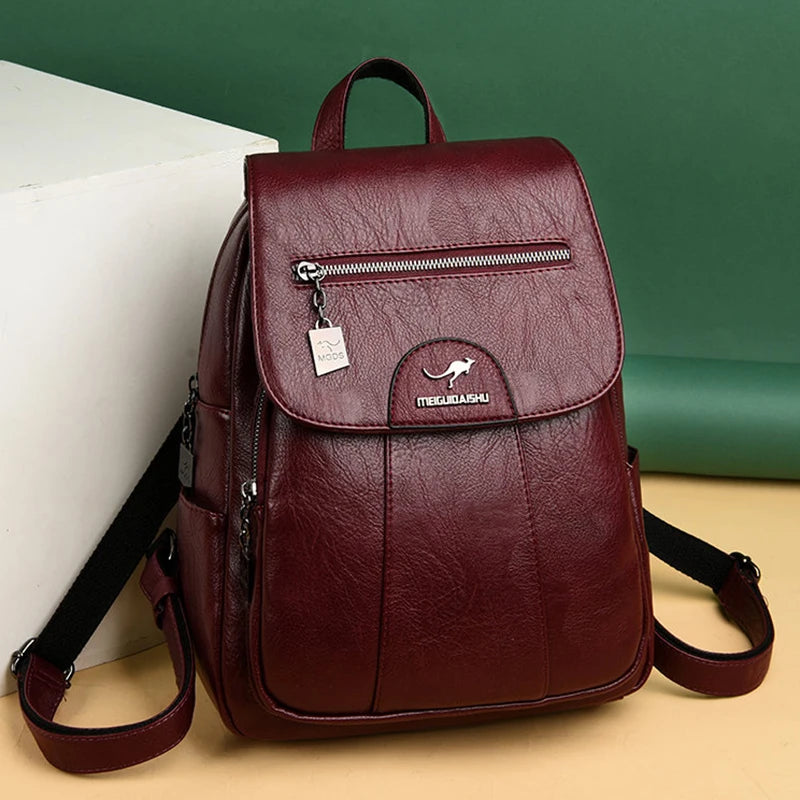 Women's Leather Backpack with Organizer Pockets