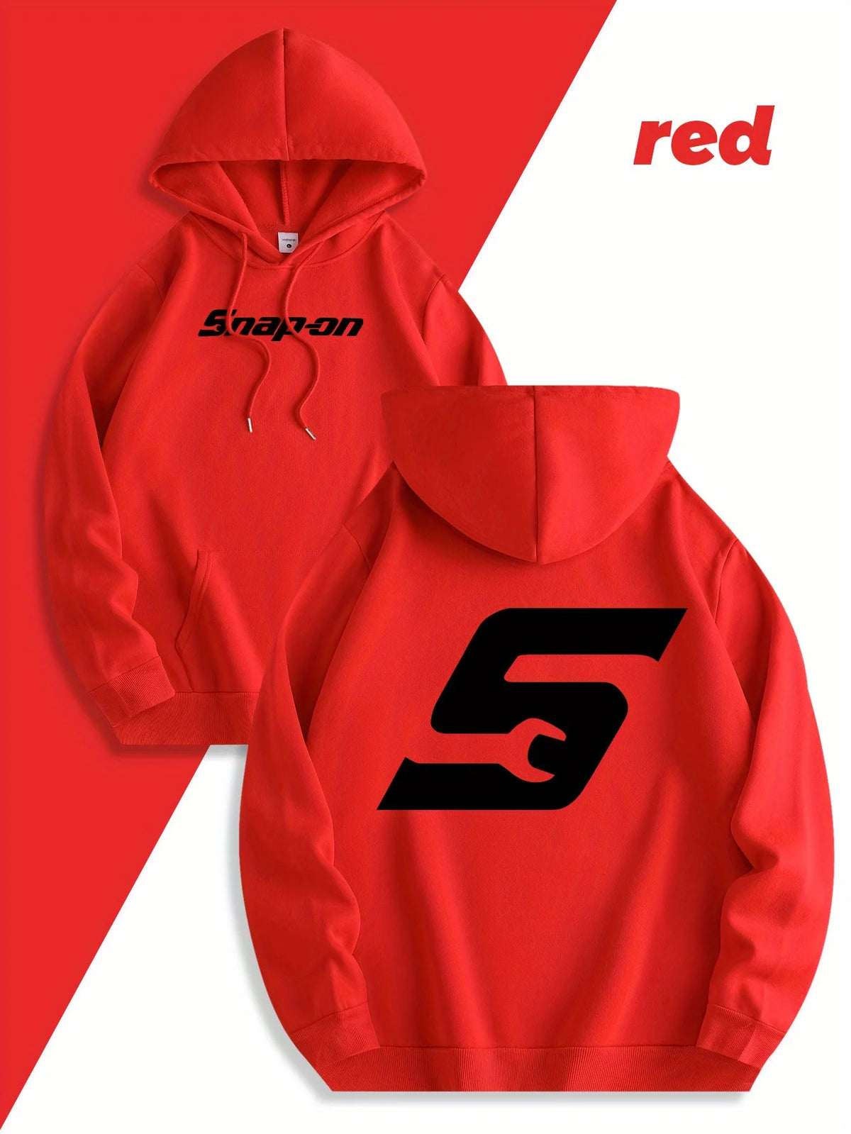 Red Snapon Hooded Sweatshirt Casual Long Sleeve Pullover100% Polyester Knit Fabric All-Season Warm Hoodie with Drawstring
