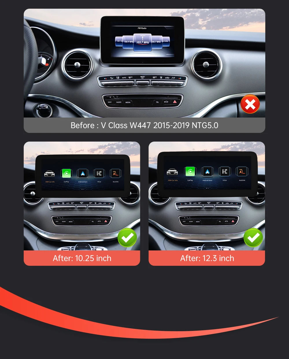 Mercedes-Benz NTG5.0 Wireless CarPlay & Android Auto Screen