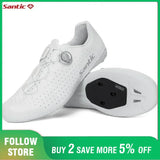 Santic Carbon Fiber Cycling Shoes Outdoor Wear Resistant Road Riding Sneakers Unisex Men Women Adjustable Pro Racing Bicyle Shoe