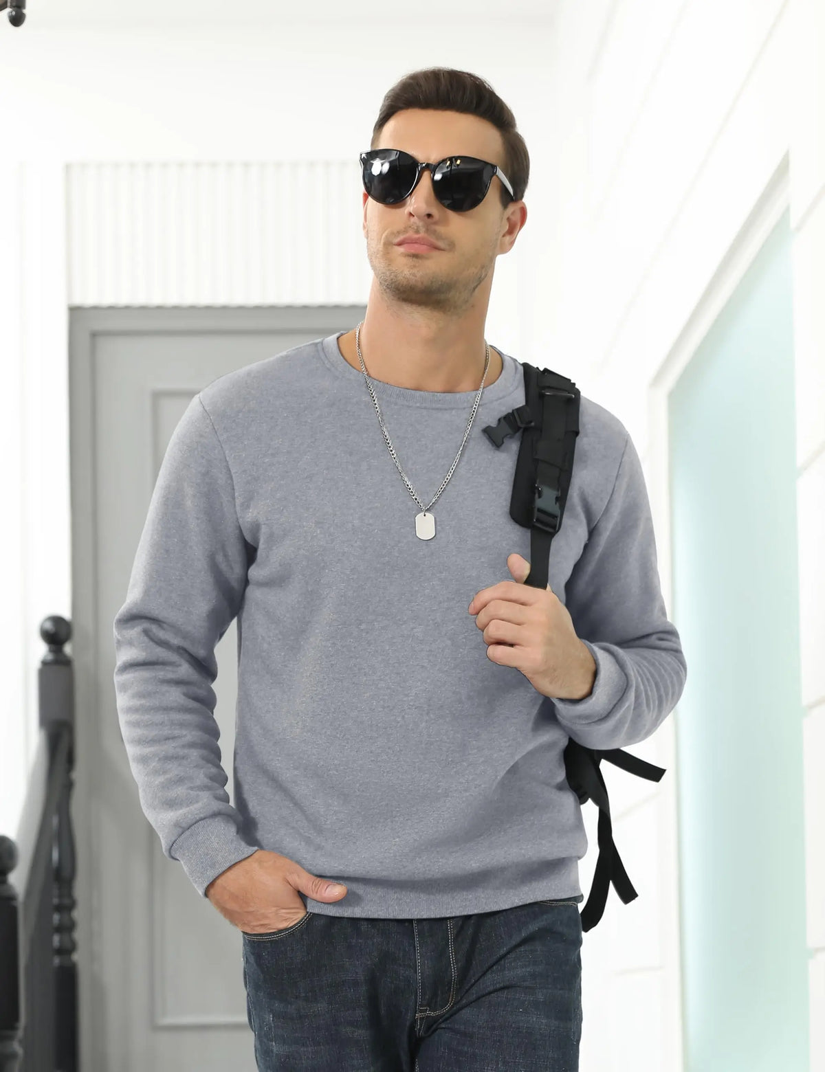 TACVASEN Winter Thicken Fleece Crewneck Sweatshirt Mens Warm Sherpa Lined Heavy Winter Pullover Basic Tops Shirts No Hood Hoodie