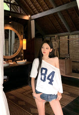 Vintage Print One-Shoulder Tee