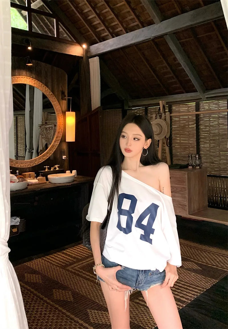 Vintage Print One-Shoulder Tee