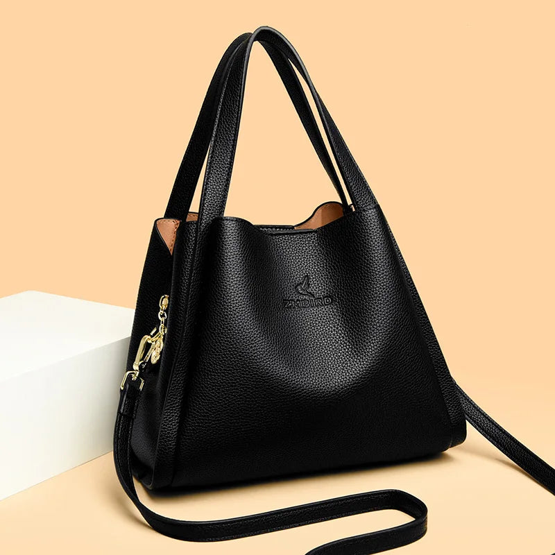 Genuine Brand Sturdy Durable Soft Leather Top-handle Bags Female Handbags Women 3 Layer Shoulder Crossbody Totes Messenger Bag