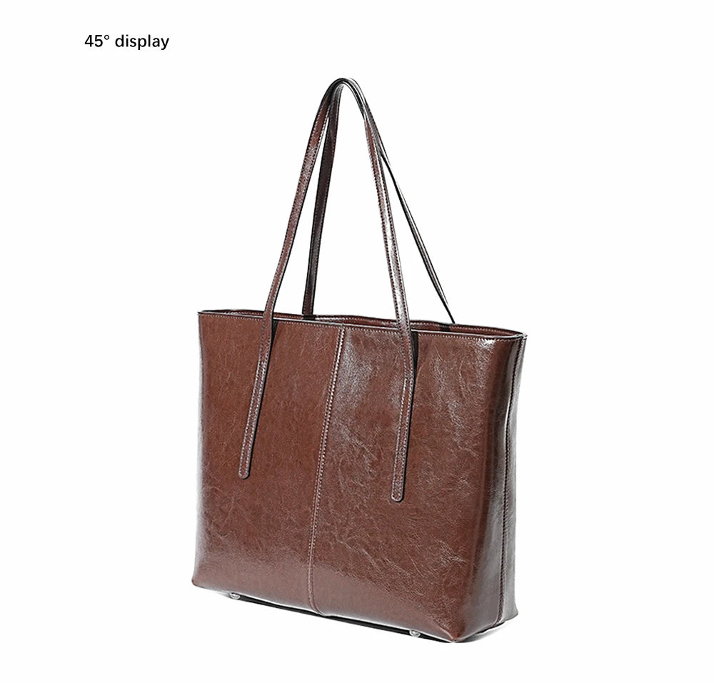 New Coffee Women Handbag 100% Genuine Leather Ladies Shoulder Purse Ladies Black Tote Bag Large Capacity Shopper Bags Brown