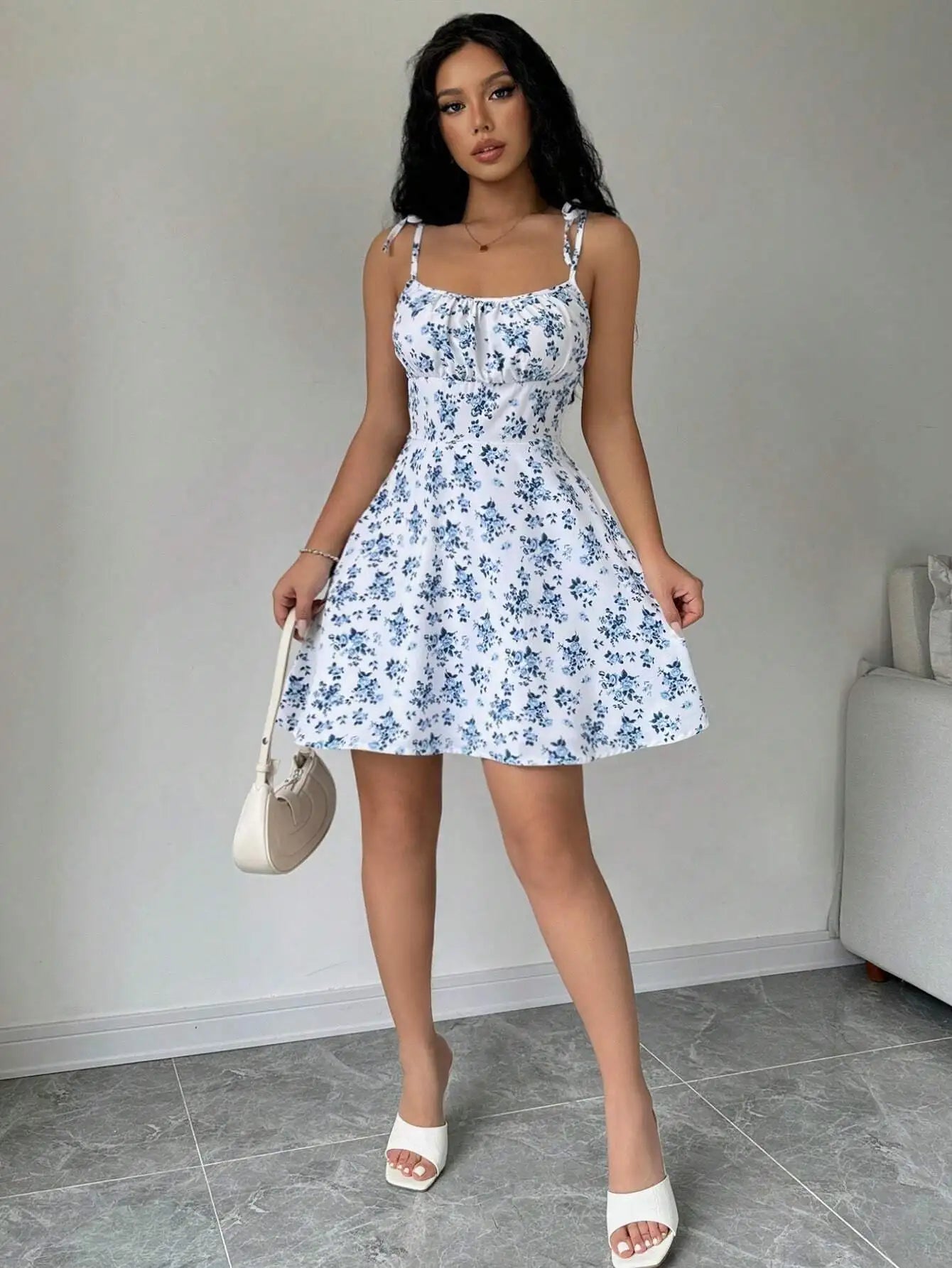 Women's Summer Floral Spaghetti Strap Mini Sundress – Casual A-Line Beach Dress