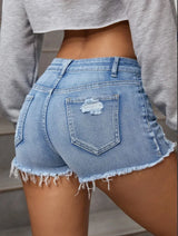 Women’s USA-Made Ripped Raw Denim Shorts – Sexy Retro Slim Fit Hot Pants