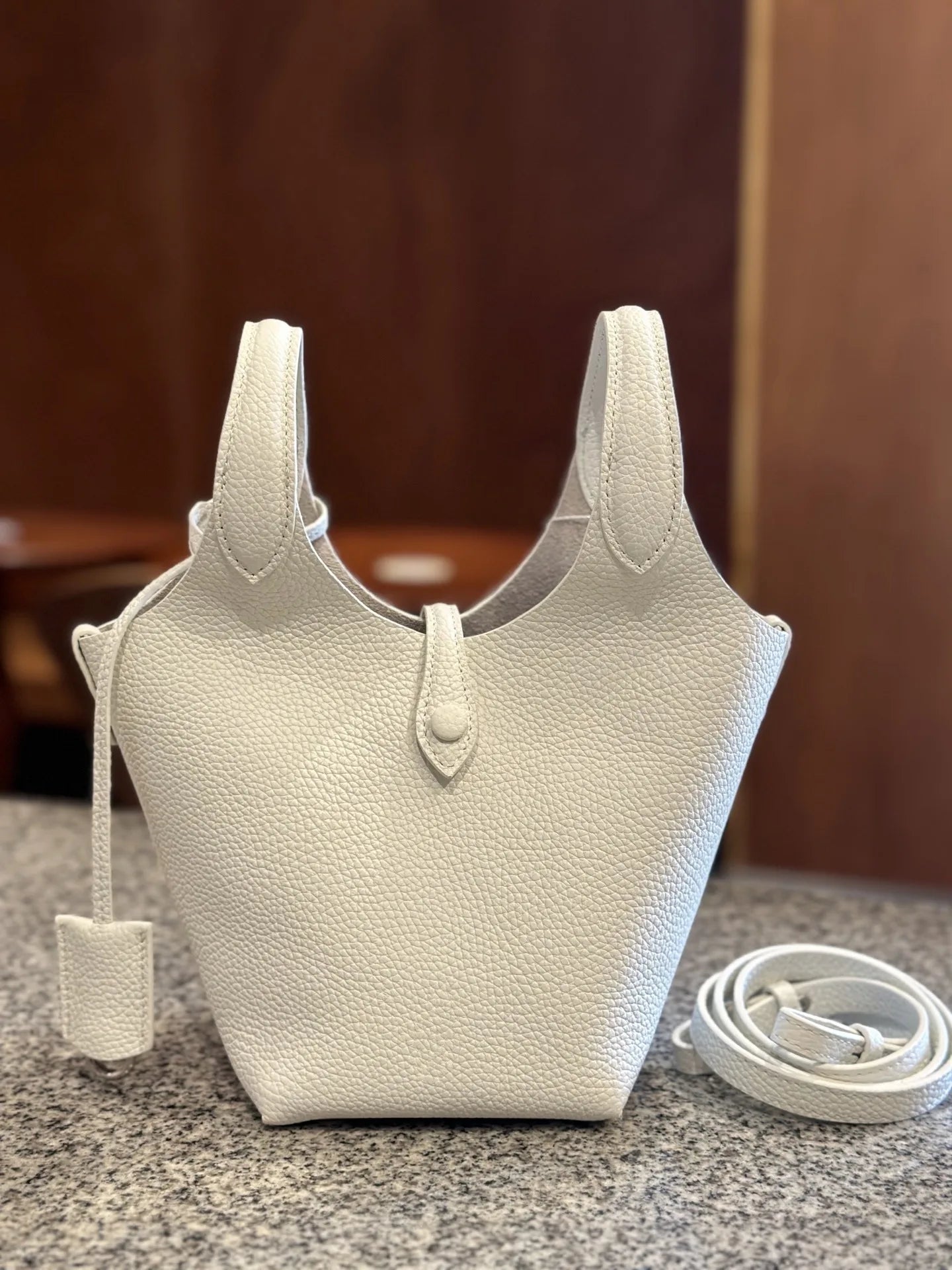 FIRMRANCH European And American Trend Cute Hand-Held Basket Ladies' Bucket Single Shoulder Cross-Body Bag Genuine Leather Purse