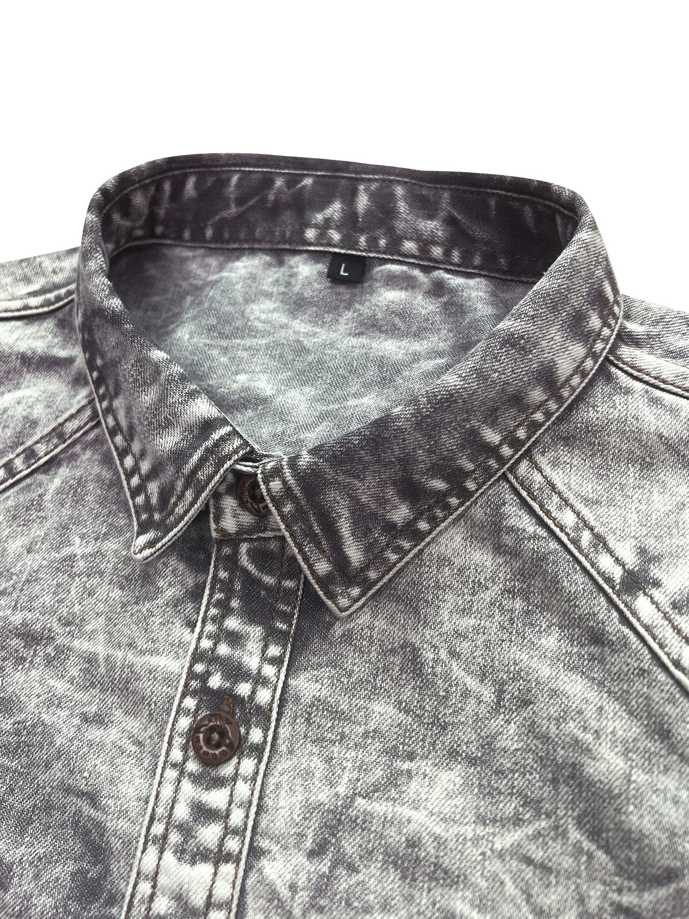 New style denim shirt, long-sleeved, new trend, men's casual shirt, versatile and high-end, double-pocket tie-dye top, color-mat