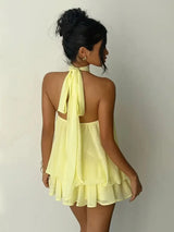 Women's Halter Neck Backless Tie-Front Mini Dress