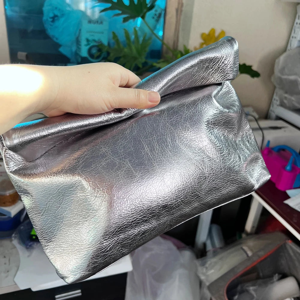 100% Genuine Leather Cowhide Handbag High Quality Leather Women's Foldable Designer Handbag Simple Magnet Handle Bags