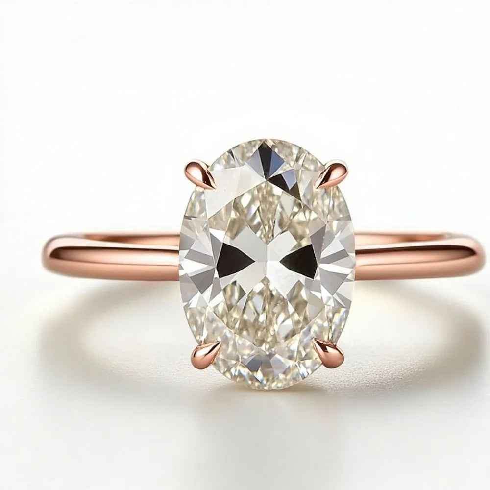 1ct Oval Moissanite Engagement Ring – Sterling Silver 4-Prong Pave Setting
