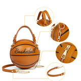 Basketball Shaped Crossbody Bag, Trendy Chain Shoulder Bag, PU Leather Top Handle Circle Purse handbags  women bag