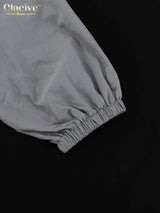 Clacive Fashion Loose Gray 2 Piece Sets Women Outfit 2024 Elegant Long Sleeve Shirt With High Waist Shorts Set Female Streetwear