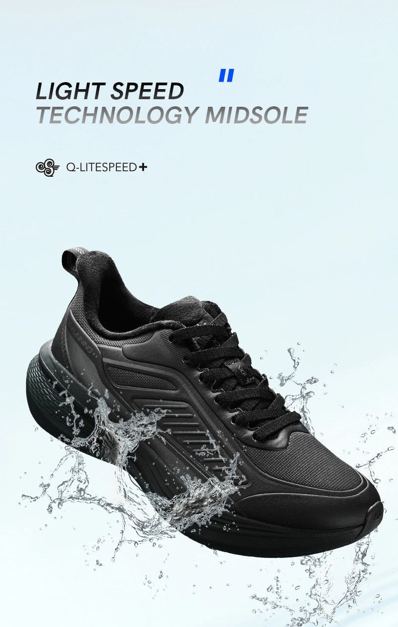 QIAODAN YUYI 4 Winter Running Shoes Men's Sports Shoes Waterproof Absorbing Lightweight Black Fleece Sneakers QXB023244007B