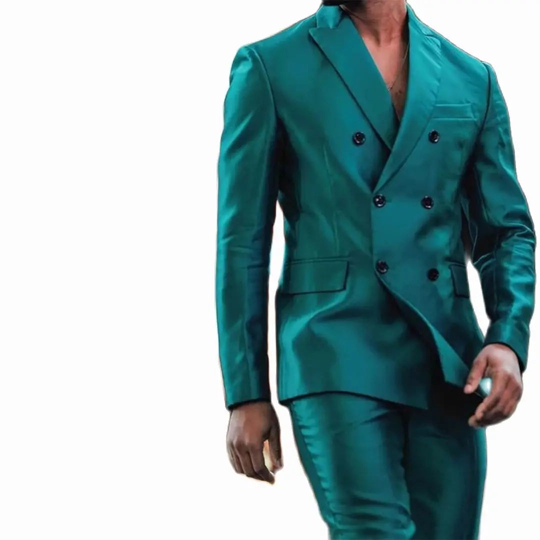 Shiny Double-Breasted Men's Suit Set – Jacket & Pants