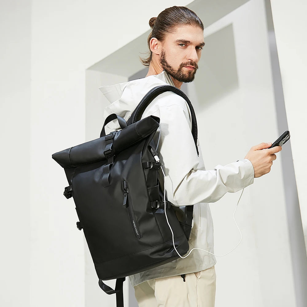 Heroic Knight Men's Backpack Waterproof Roll Top Backpack Women Travel Expandable USB Charging Large Capacity Laptop Bag Mochila
