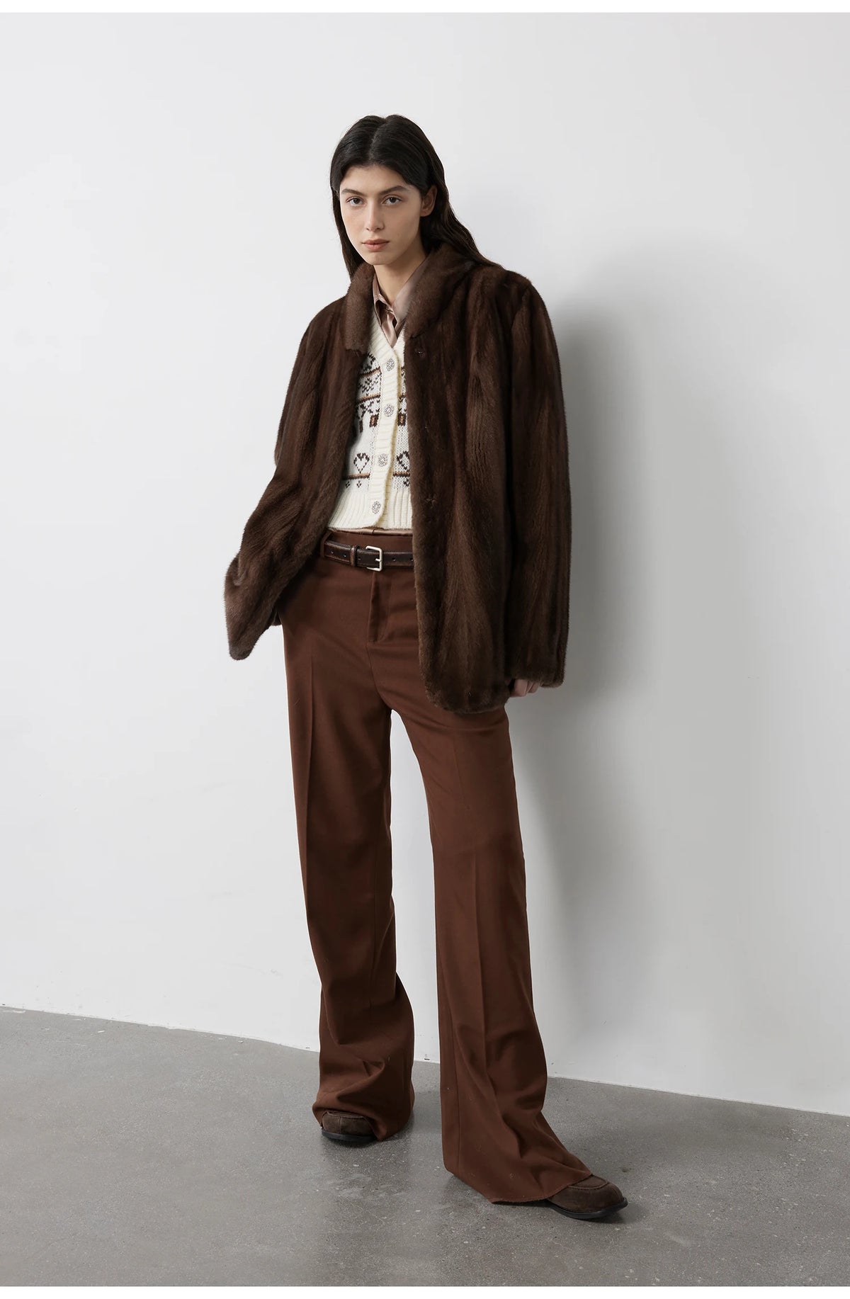 Women's Short Faux Fur Coat with Stand Collar