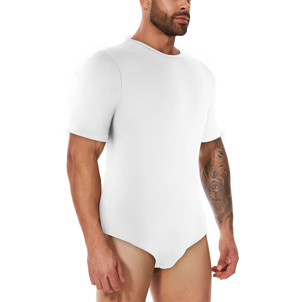 Mens Short Sleeve Full Body Shaper Bodysuit Tummy Control Romper Pajamas Waist Trainer Slimming Shapewear Underwear Undershirts