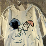 Whimsical Japanese Cat Graphic Tee – Women's Summer Top