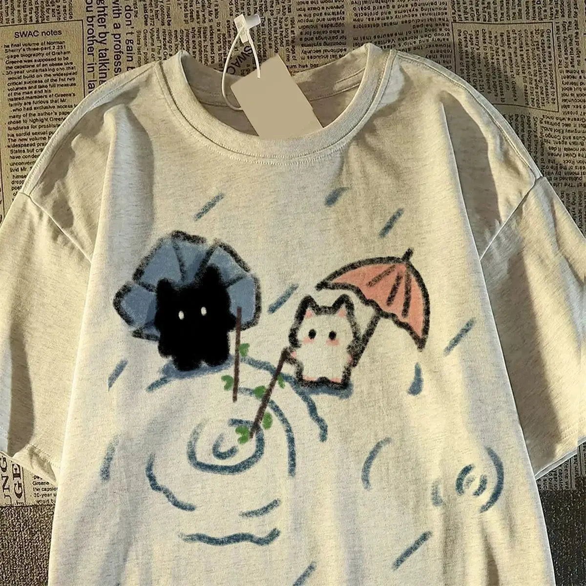 Whimsical Japanese Cat Graphic Tee – Women's Summer Top