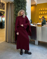 Hirsionsan Sexy Soft Elegant Vintage Women Suits 2 Pieces Female Sets Polo Neck Cardigan Sweater & Midi Dress Knitted TrackSuit