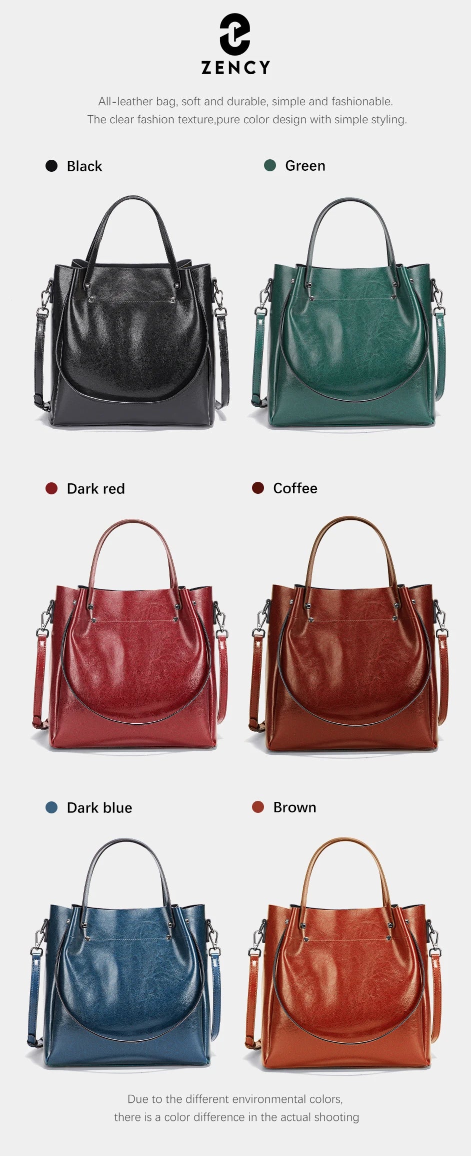 Zency Fashion Multifunctional Tote Handbag For Women 100% Genuine Leather Shoulder Crossbody Large Shopper Bag Underarm Red bag