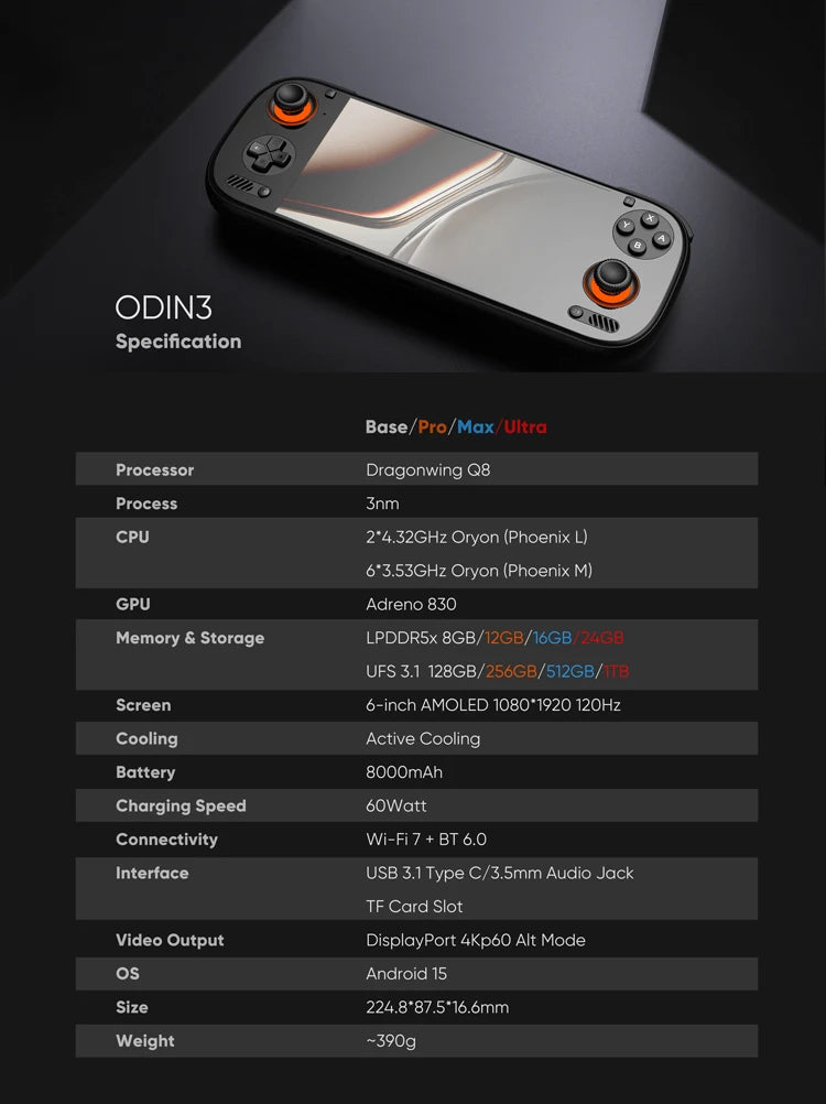 AYN Odin 3 Android Handheld Gaming Console – AMOLED