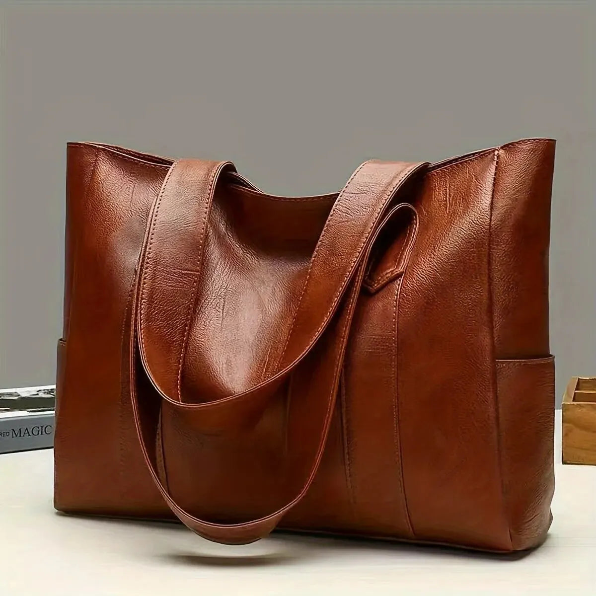 Vintage Vegan Leather Large Capacity Tote