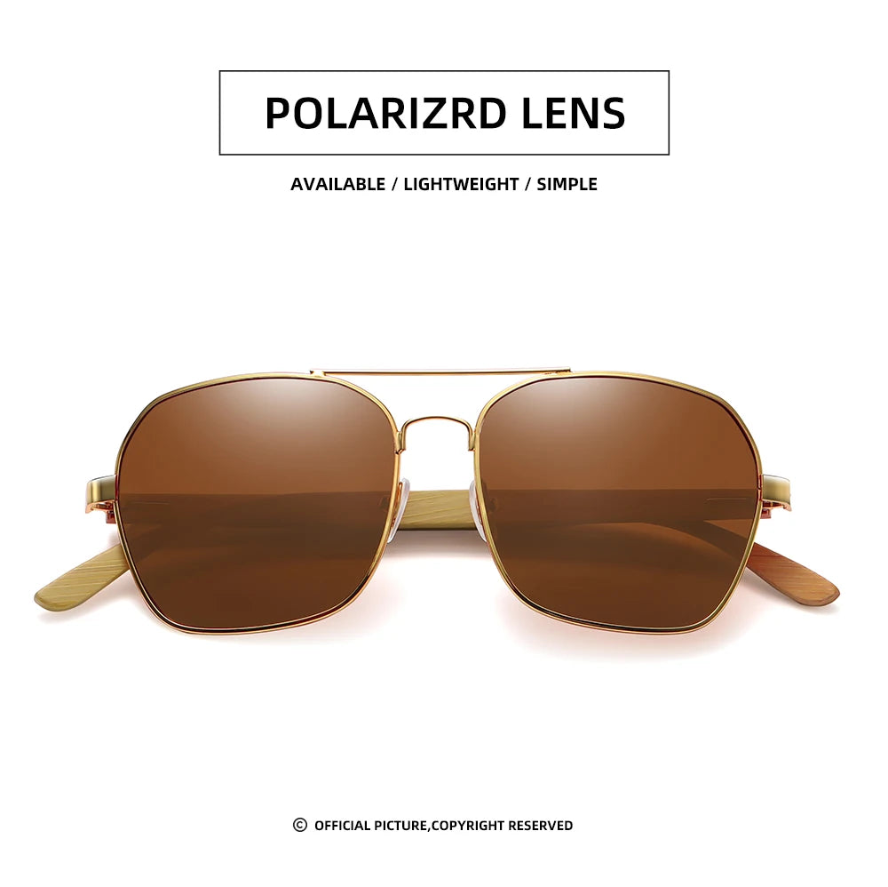 GM Fashion Retro Metallic Square Sunglasses for Women and Men Luxury Designer Brands Popular Driving Bamboo and Wood Sunglasses
