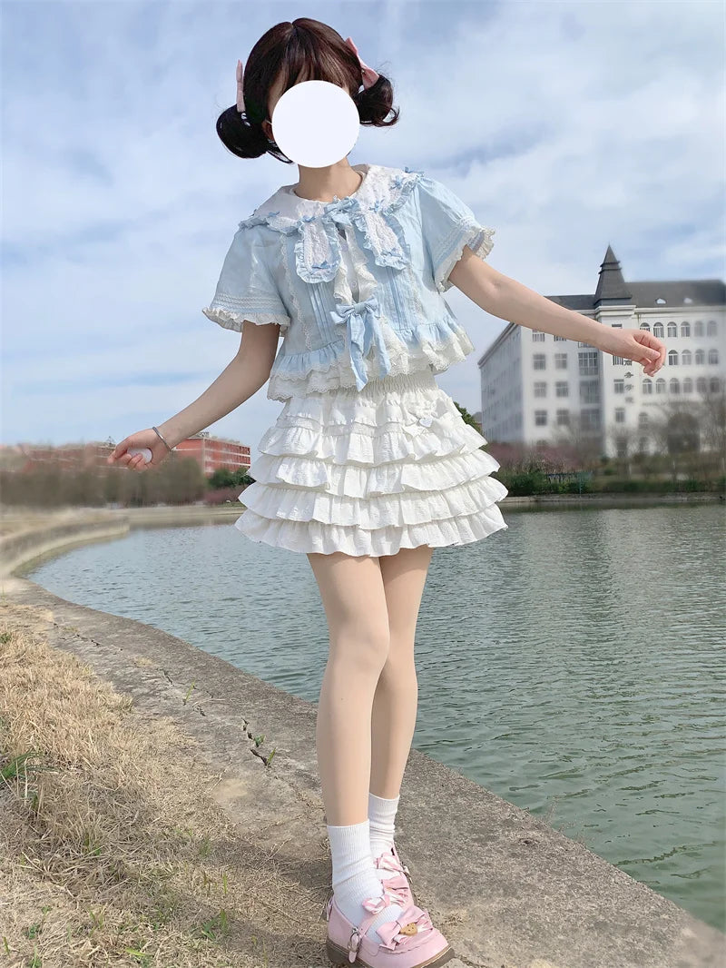 Kawaii Bow Mini Skirt – Ruffle Tiered A-Line
