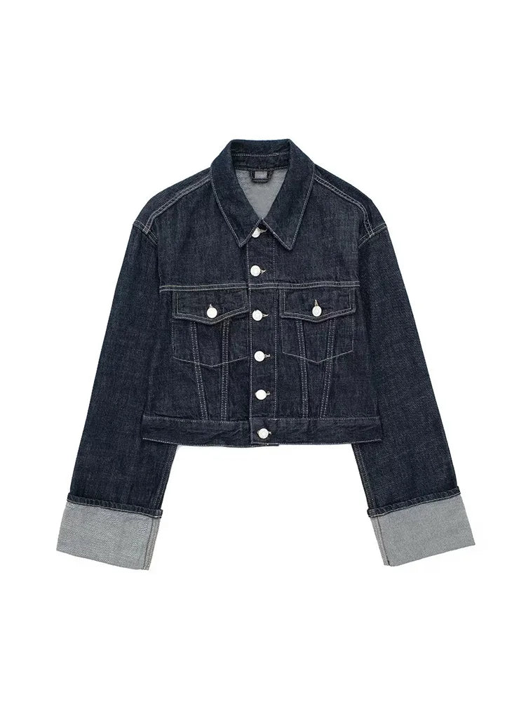 Vintage Blue Denim Jacket – Single Breasted Casual Chic