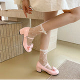 Cute Butterfly-knot Women Lolita Mary Jane Shoes Concise Thick Heel Leather Shoes Ladies Shallow Pumps