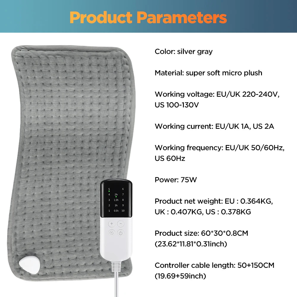 Electric Heating Pad 30*60cm Multifunctional Heating Blanket Cushion 9&10 Levels Temperature Body Back Warmer For Home Office