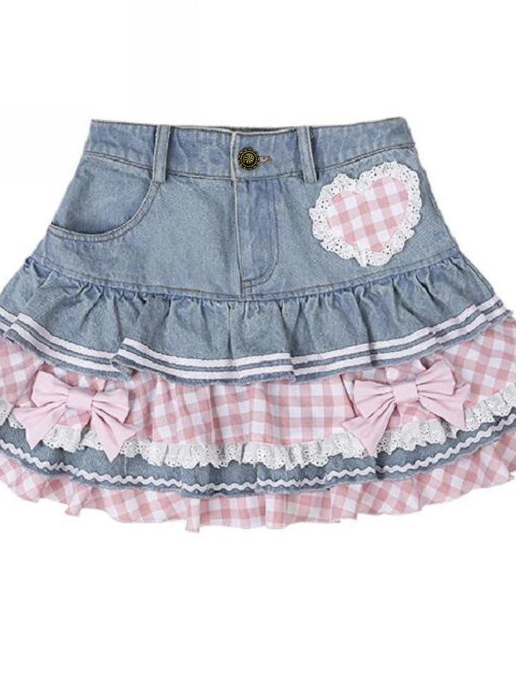 Sweet Lolita Denim Ball Gown Mini Skirt – Kawaii Lace