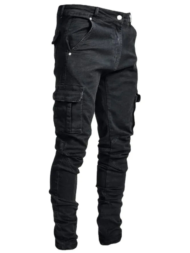 Men's Slim Fit Elastic Denim Cargo Joggers