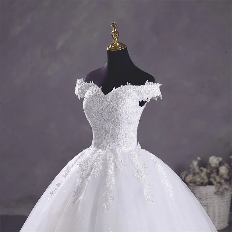 Pure White Wedding Dresses Elegant Boat Neck Ball Gown Simple Vestido De Noiva Plus Size Robe De Mariee