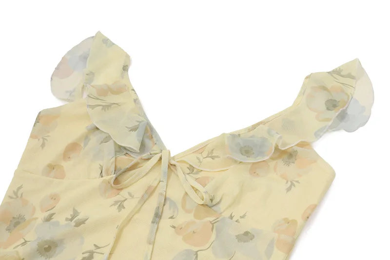 Women's Floral Print Backless Maxi Dress