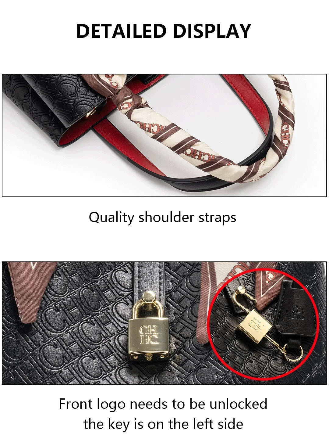 CH Fashion Brand Women's Handbag Large Capacity Casual Diagonal letter Silver Fox Is PU Leather Shoulder Bag