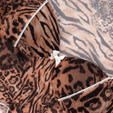 Leopard Print Skinny 2-Piece Set | Mesh Sleeve Crop Top & Ruched Skirt