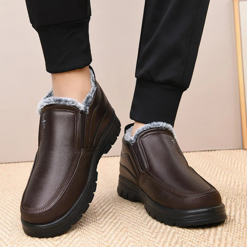Men’s Waterproof Leather Snow Boots – Anti-Slip Winter Warmth