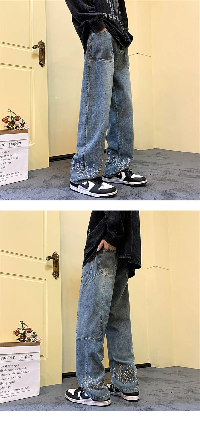 Y2K Flame Print Baggy Jeans