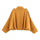 YENKYE New 2025 Women Suede Textured Bomber Jacket Long Sleeve Lapel Collar Loose Coats Casual Female Outerwear Chic Tops