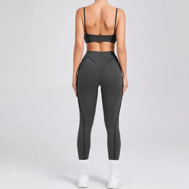 Seamless Yoga Sets Sports Fitness High Waist Hip-lifting Shapeing Trousers Backless Bra Suit Workout Gym Leggings Sets for Women