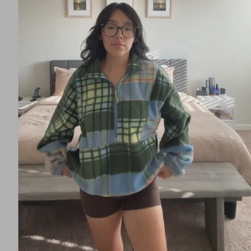 Women's Plaid Fleece Half-Zip Sweatshirt