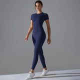 Yoga Set Women Workout Set Sportswear Gym Clothing Fitness Shorts Sleeve Crop Top High Waist Leggings Sports Suits