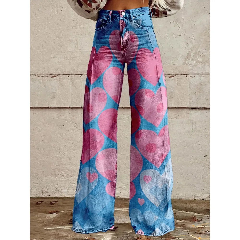 Pop Art Heart Wide-Leg Flare Pants