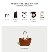 Leather woven bag, large-capacity women's tote bag, holiday leisure top layer cowhide shoulder bag, vegetable basket bag.
